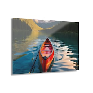 Large Canoe on Lake Acrylic Print with French Cleat Mountain Life Wall Art Outdoorsman Gift Kayak Lover Nature Artwork Modern Home Decor
