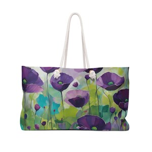Purple Poppies Floral Design Field of Flowers Weekender Tote Floral Grocery Wildflower Shopping Bag Cottage Core Gift Bag Boho Bag Mom Gift