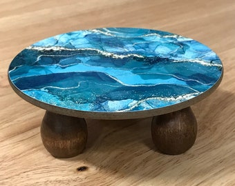 MINI RISER Turquoise Agate Tiered Tray Decor Display Stand Crafts Dollhouse Coffee Table 3.5 inch