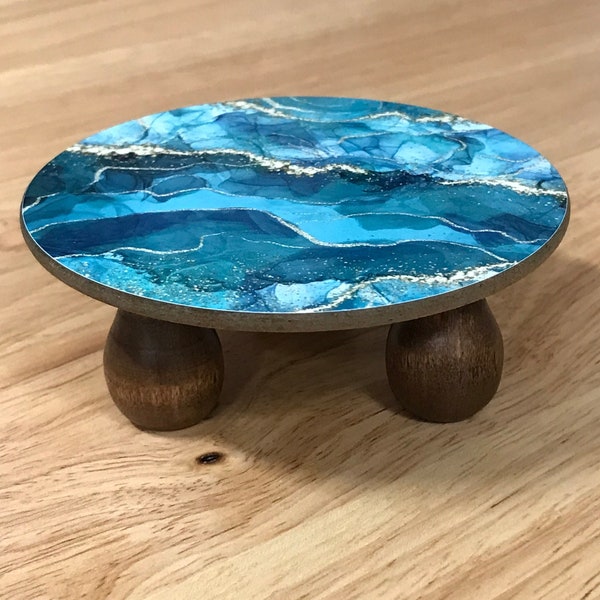 MINI RISER Turquoise Agate Tiered Tray Decor Display Stand Crafts Dollhouse Coffee Table 3.5 inch