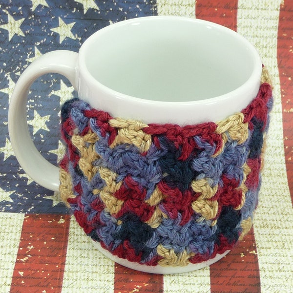 MUG COZY Crochet Coffee Tea Hot Cocoa Chocolate Cover Cup Sleeve Insulated Clasp Closure Pencil Holder Cover Tiered Tray Display