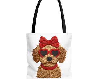 Tote Bag Cute Yarn Poodle with Heart Sunglasses Dog Lover Valentine Accessory