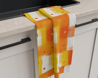 KITCHEN TOWEL Candy Corn Colors Orange Yellow White Microfiber Lemon Orange Citrus