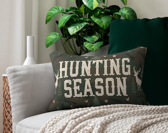 Hunting Season Throw Pillow Camo Deer Forest Green Hunting Cabin Decor 20x14 inch