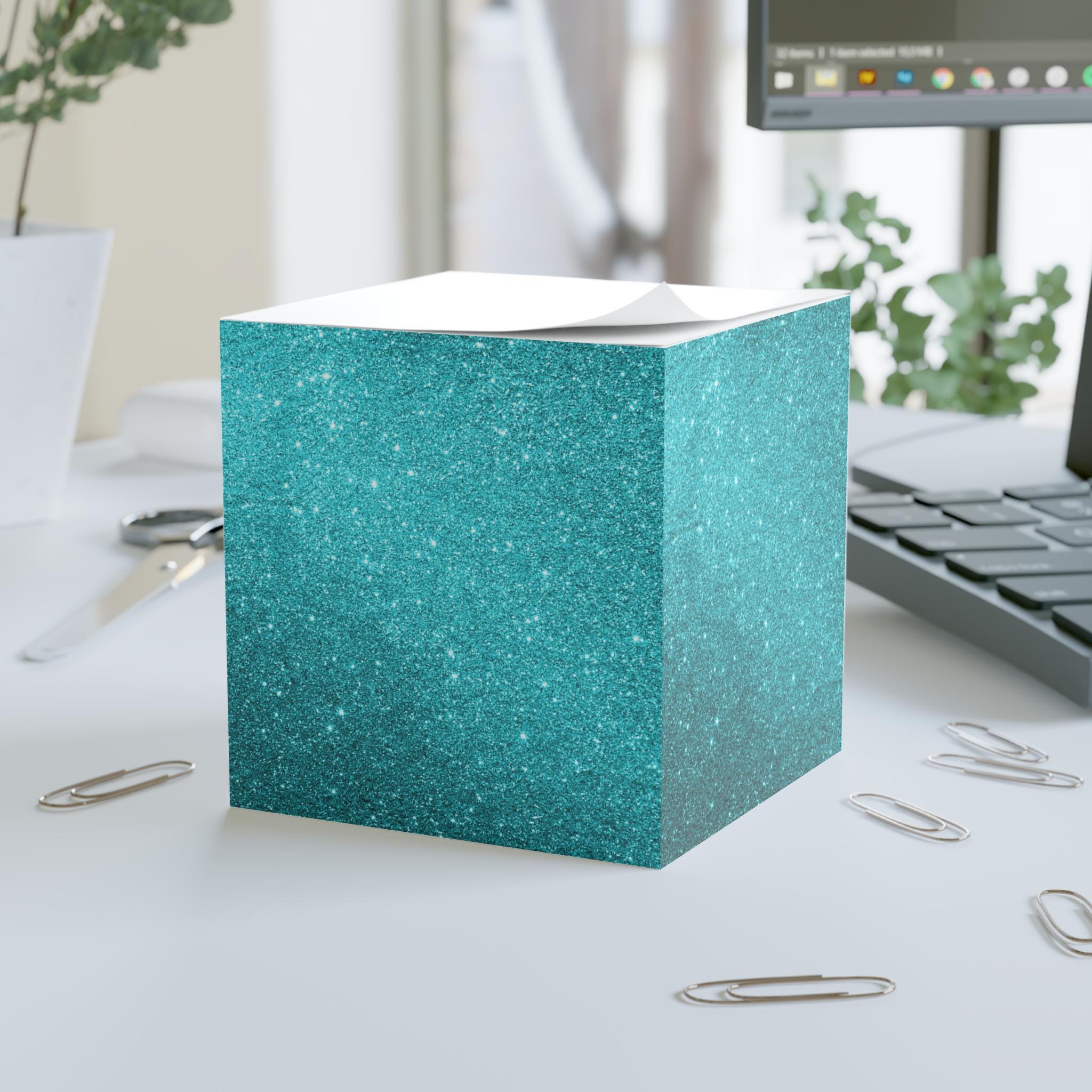 NOTE CUBE Teal Glitter Sparkle Sticky Memo Pad Aqua Turquoise Glam Desk ...
