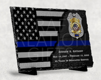 SLATE PLAQUE Thin Blue Line Subdued Flag Law Enforcement Police Sheriff Award Retirement Appreciation Achievement Gift