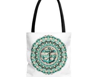 Turquoise Nautical Anchor Tote Bag | Beach Boho Travel Shopping Bag