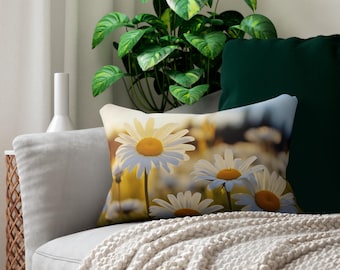 Daisy Field Lumbar Pillow Sunshine Floral Throw Pillow 20x14 inch