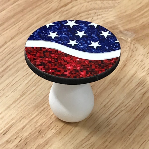 MINI PEDESTAL TABLE Patriotic Red White Blue Glitter Side End Miniatures Dollhouse Room Box Dioramas Night Stand 4th of July