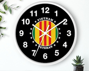 Wall Clock Vietnam Veteran Emblem Service Ribbon Military Patriot Tribute 10 inch