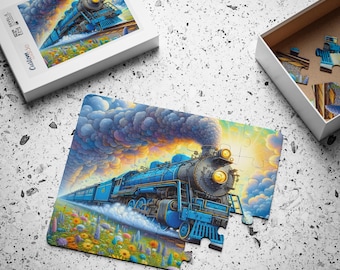 Kids Puzzle Vintage Steam Train 30-Piece Jigsaw, Colorful Locomotive Engine Scene