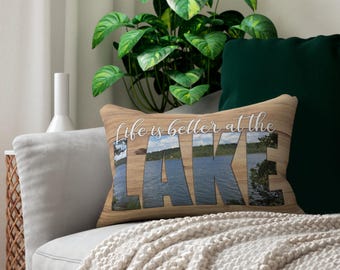 Life Is Better At The Lake Throw Pillow Lake House Decor Wood Plank Design 20x14 inch