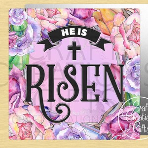 SQUARE METAL SIGN He Is Risen Easter Religious Spring Tiered Trays Wreaths Miniatures