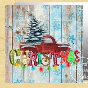 WREATH SIGN Christmas Red Truck Tiered Tray Sign Home Decor Dollhouse Miniature