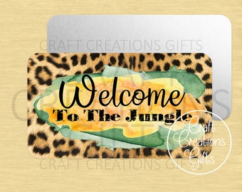 DOLLHOUSE RUG Miniature Welcome To The Jungle Leopard Print Metal 2x3.5 Door Mat, Faux Rug Mini Sign
