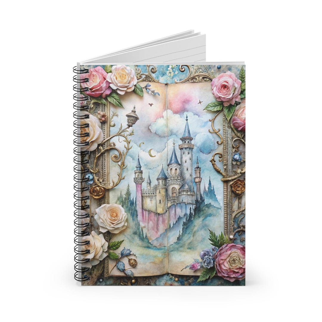 JOURNAL Fairy Tale Castle Ruled Spiral Notebook Watercolor Floral ...