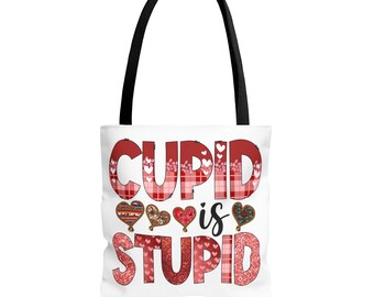 Cupid Is Stupid Tote Bag Valentine's Day Hearts Shopping Market School