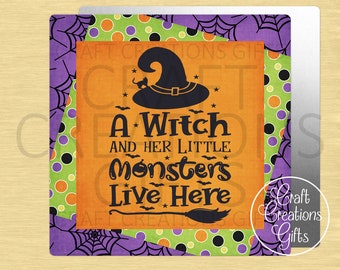 CRAFT SIGN A Witch And Her Little Monsters Live Here, Fall Halloween Crafts Tiered Tray Displays Wreaths