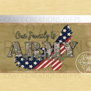 CRAFT SIGN Our Family Is Army Strong Military Flag Eagle Mini Signs Home Decor Dollhouse Miniature