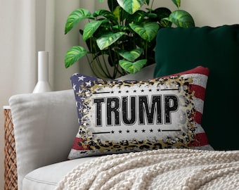 THROW PILLOW American Flag Leopard Trump Lumbar Pillow Patriotic Decor 20x14