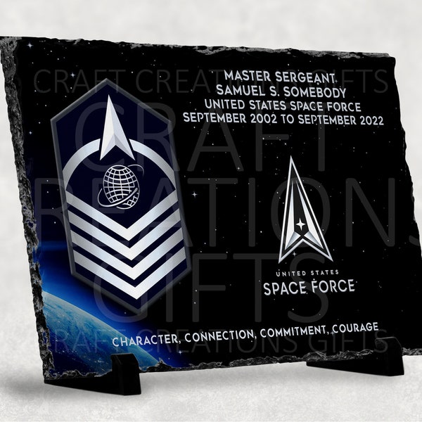 SLATE PLAQUE Space Force Guardian Personalized Rank Military Retirement Promotion Award Appreciation Achievement Recognition Veteran Gift