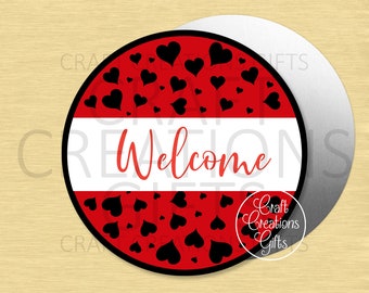 CRAFT SIGN Welcome Valentine Hearts Love Crafts Wreaths Red Black Tiered Tray Decor