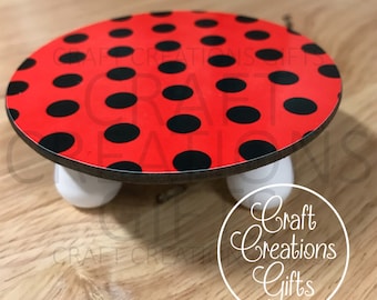 MINI RISER Lady Bug Dots Theme Tiered Tray Decor Display Stand Crafts Black Red Ladybug