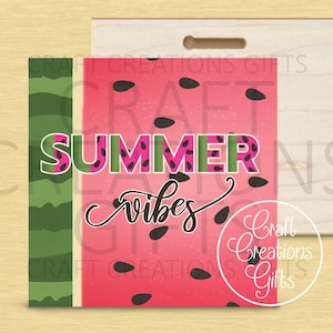 WOOD BLOCK SIGN Summer Vibes Watermelon Theme Tiered Tray Sign 4x4 Crafts Decor (Hang Or Sit)