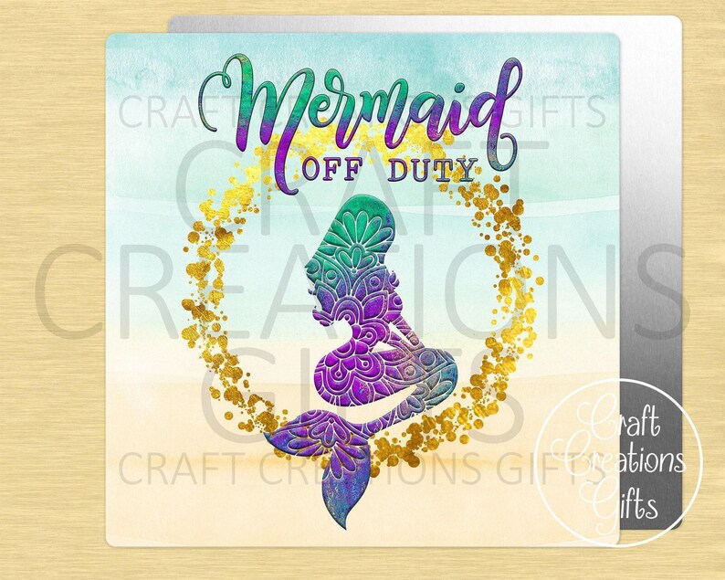 SQUARE METAL SIGN Mermaid Off Duty Tiered Trays Wreaths Ornaments Miniatures image 1
