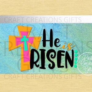 CRAFT SIGN He Is Risen Spring Easter Religious Cross Home Decor Miniatures Crafts
