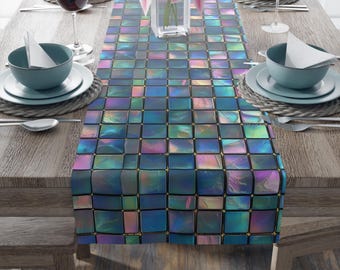 Table Runner Iridescent Tile Mosaic Beautiful Print Kitchen Dining Decor