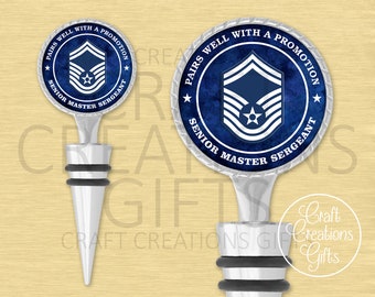 WINE BOTTLE STOPPER Air Force Pairs Well With A Promotion, Military Choose Your Rank