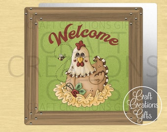 CRAFT SIGN Welcome Hen, Chicken House Nest Farmhouse Wreaths Crafts Miniatures Tiered Tray Sign
