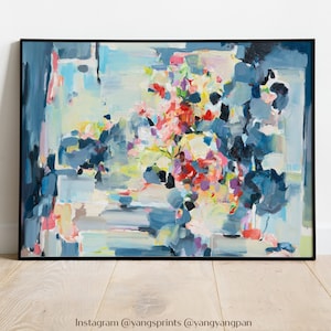 abstract blue canvas Giclée fine art print of Painting by Artist Yangyang Pan, Large wall art canvas, home gift, Rain print