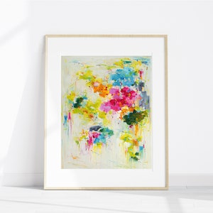 Giclée-tryck, signerad abstrakt blomsterkonst: Färgglad trädgårdsväggkonst, hempresent, konstverk