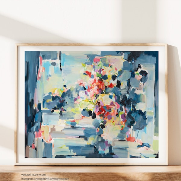 Blauwe abstracte kunstprint ondertekend door kunstenaar, Giclée Prints, Wall Art print, Schilderij, blauwe kunstposter, modern huiskunstcadeau, woonkamerprint