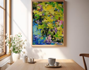 Canvas wall art Landscape print of original abstract painting signed by artist, artwork, home gift, green blue giclee, Monet wall art