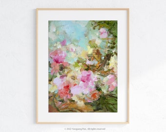 Flower Painting print signed by artist Yangyang Pan, Fine Art Prints, giclée, wall art, spring garden, home gift- - Delight