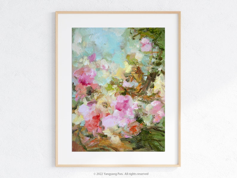 Flower Painting print signed by artist Yangyang Pan, Fine Art Prints, giclée, wall art, spring garden, home gift Delight image 1