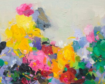 Canvas wall art giclee print of colourful oil painting signed by artist, home decor, floral art, home gift, colourful abstract painting