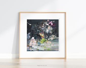 black art Print, abstract Giclée, dark fantasy painting Bold Wall Art - "Night Walk"