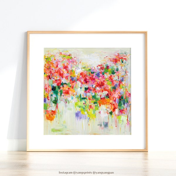 Pink Abstract art print, Giclée, pink painting, fine art, floral wall Art, garden art, colourful, home gift, art gift,  10x10 12x12 16x16