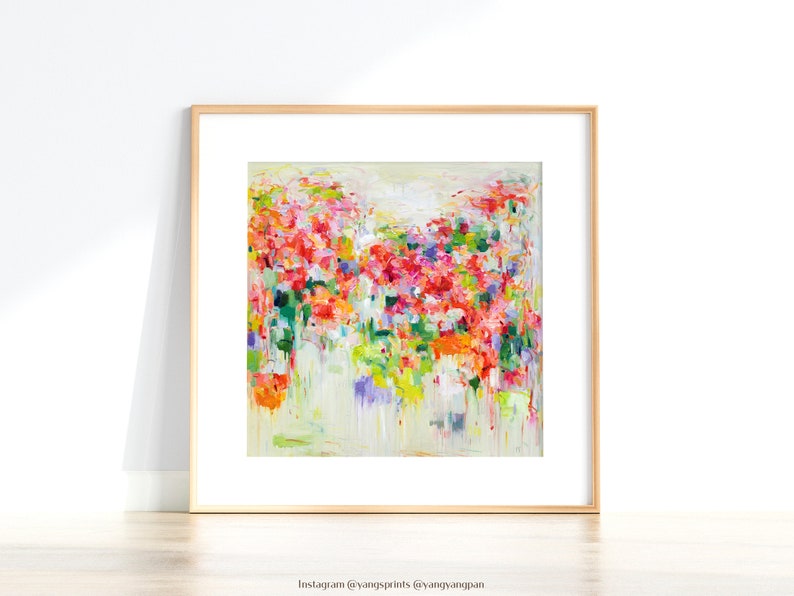 Pink Abstract art print, Giclée, pink painting, fine art, floral wall Art, garden art, colourful, home gift, art gift, 10x10 12x12 16x16 image 1