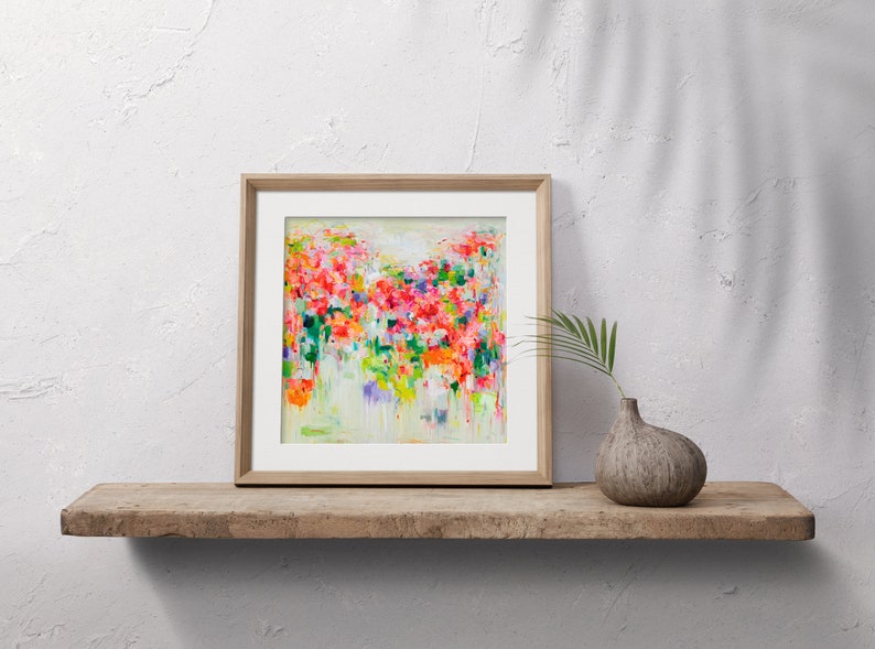 Pink Abstract art print, Giclée, pink painting, fine art, floral wall Art, garden art, colourful, home gift, art gift, 10x10 12x12 16x16 image 2