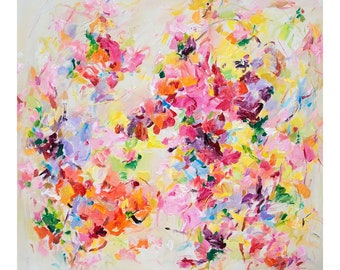 Giclée Abstract Pink flowers  Print of Original painting signed by artist, Garden gift, wall art, home gallery wall prints, art gift