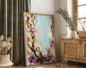 Giclée print landscape painting: floral abstract fine art, Sky Blue home decor, artist gift