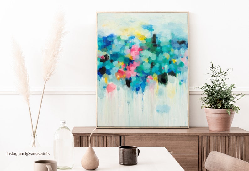 Abstract Art Canvas Print of oil painting signed by artist, Giclee, large wall art waterlily artwork home gift print living room art image 1