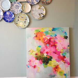 Leinwanddruck, Abstrakte Malerei, Druck rosa, rosarot, 30x40, 30x40- Floating Clouds 2- Kunstdruck- Wanddeko