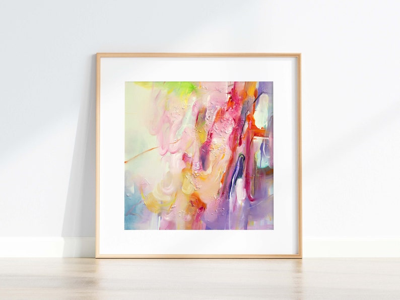 abstract wall art print, giclee art print, fine art print, pink print, home gift, nursery print, square print, colourful print, gift image 1