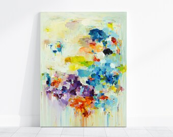 Large canvas art print of original abstract painting signed by artist, Giclée canvas art, floating clouds painting print